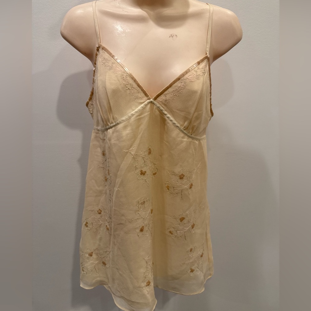 Abercrombie Fitch Cream and Gold Embroidered Camisole Top Baby Doll Silk Size M